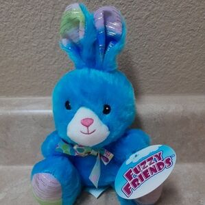 FRIENDS Vibrant Blue Bunny Plush with Patterned Ears Size:OS   Fuzzy Friends